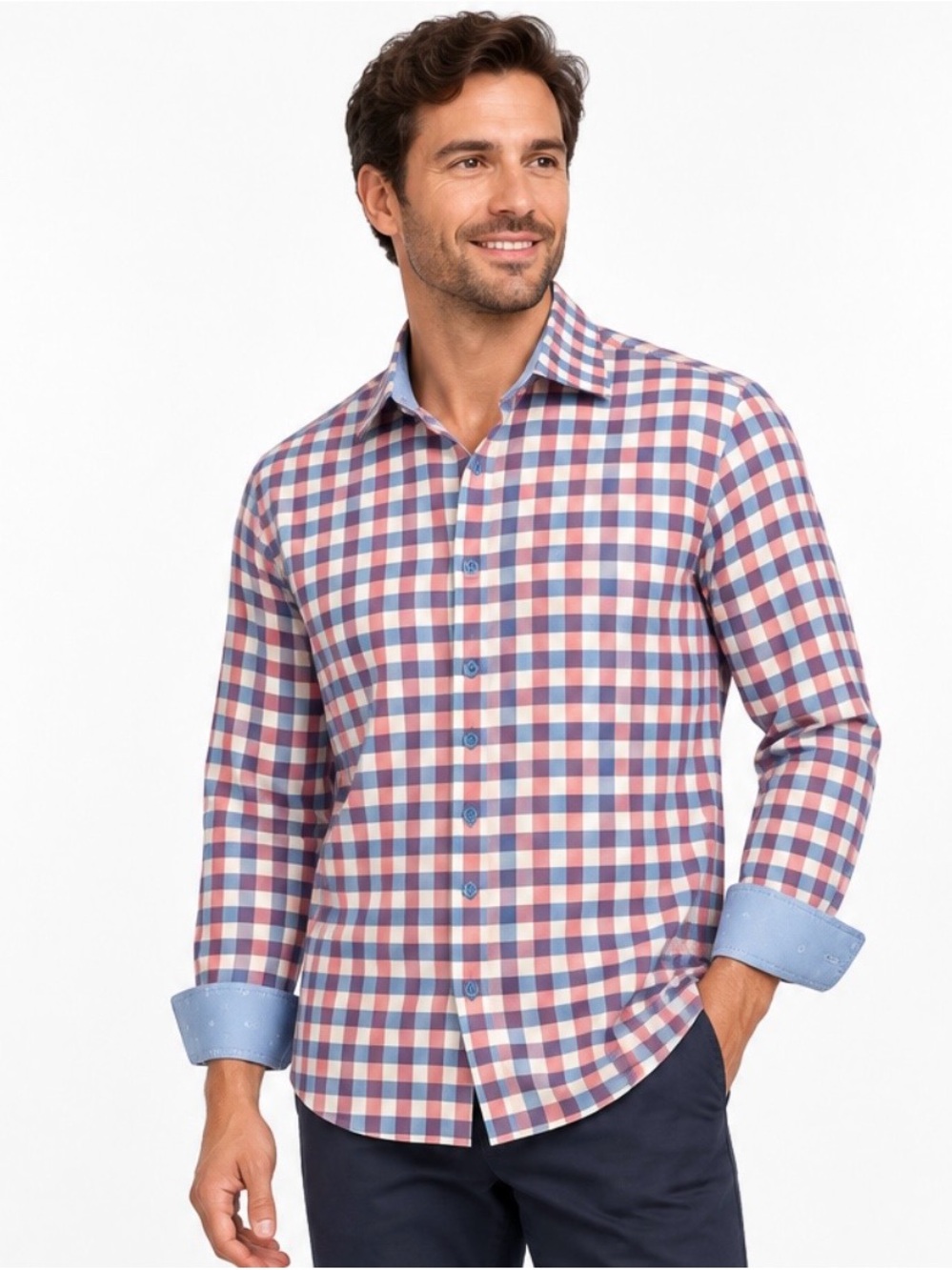 Bertigo Masterpiece Men’s 2XL Gingham Check Button-Up Shirt 100% Cotton